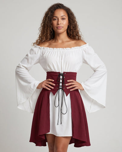 Damen Off-Shoulder Kleid mit Trompetenärmeln Drune