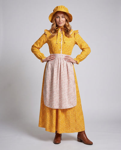 Damen Ländliches Vintage-Kleid mit floralem Muster und passendem Hut Drune