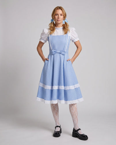 Damen nostalgisches Karokleid mit Rüschendetails und passendem Zubehör Drune