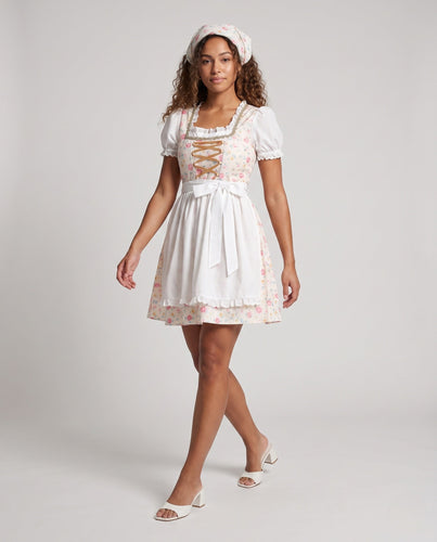 Damen Trachtenkleid mit ausgefallenen Blumenmotiven und Rüschen Drune