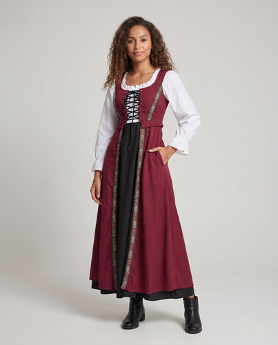 Frauen traditionelle Kleid mit dekorativer Schnürung und bunten Stickdetails Drune