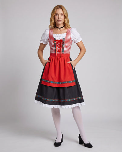 Damen Traditionelles Dirndl mit kariertem Top und Rüschendetails Drune