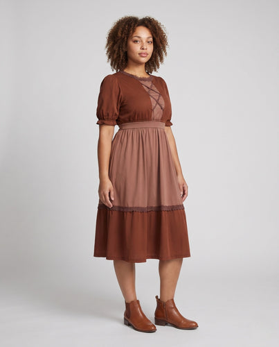 Damen Vintage Kleid mit Rüschen und Spitzendetails Drune