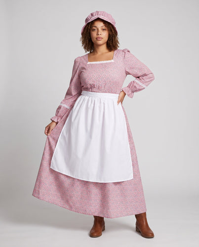 Damen Vintage Bauernkleid mit aufwendigen Rüschen und dazu passendem Kopftuch Drune