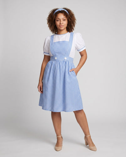 Damen Vintage Kleid mit kariertem Muster und Rüschendetails Drune