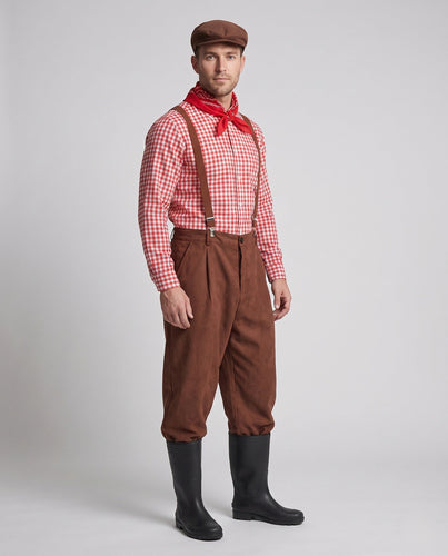 Herren Trachten-Lederhose mit verzierten Trägern und seitlichen Taschen Drune