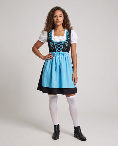 Damen Dirndl-Kleid mit floralen Verzierungen und Rüschendetails Drune