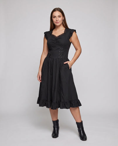Damen romantisches Kleid mit Rüschendetails und eleganter Schnürung Drune