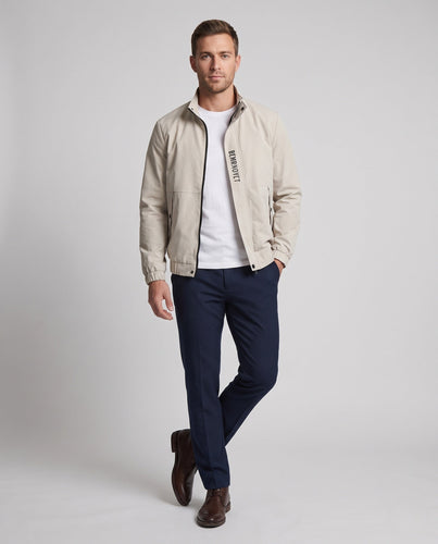 Leichte Harrington-Jacke für Herren mit Stehkragen, Reißverschluss, Klappentaschen und elastischem Saum drune
