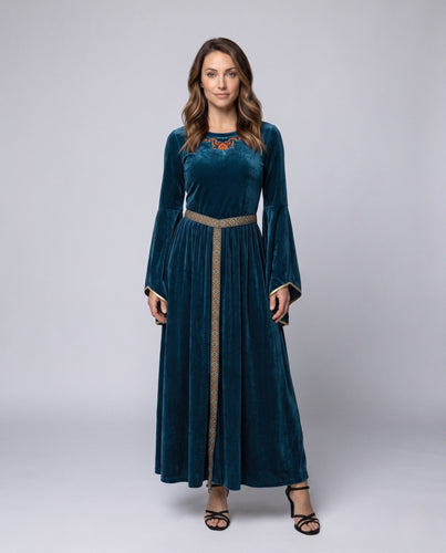 Damen Elegantes Maxikleid mit weit ausgestellten Ärmeln und dekorativem Taillengürtel Drune