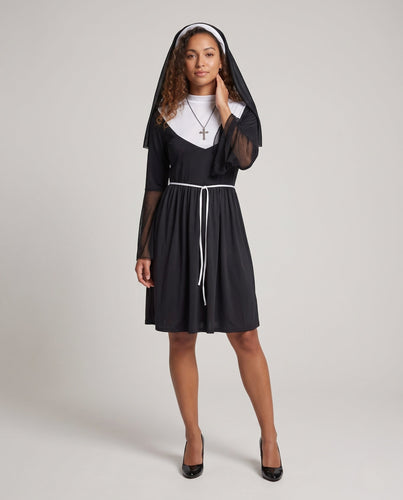 Damen Nonnenkostüm mit transparenten Ärmel-Puffdetail Drune