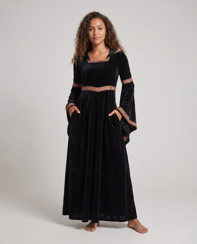 Damen Mittelalterliches Kostümkleid mit Kapuze und langen Ärmeln Drune