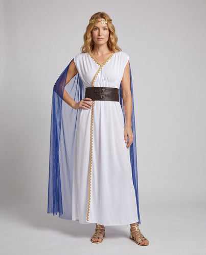 Damen Antikes griechisches Göttinnenkleid mit schimmerndem Umhang und verzierten Accessoires Drune