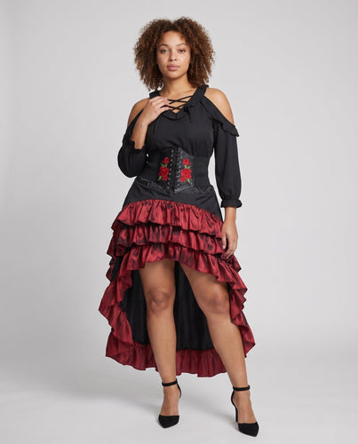 Damen Elegantes Steampunk Kleid mit Rüschendetails und Korsett Drune