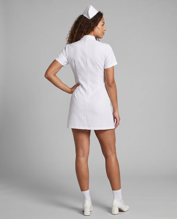 Damen sexy Krankenschwester Kostüm mit Zipper und Strumpfhalter Drune