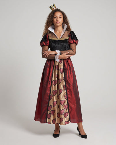 Damen Kostüm als königliche Herz-Dame mit Rococo-Ärmeln und schimmernden Accessoires Drune