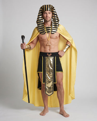 Herren Pharao Kostüm mit goldenen Akzenten und luxuriösem Umhang Drune