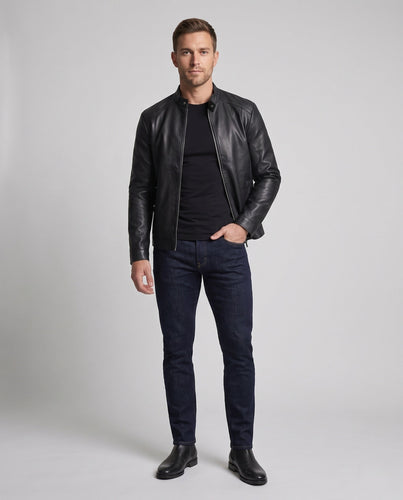 Herren Modische Kunstlederjacke mit Stehkragen Drune 1788321813