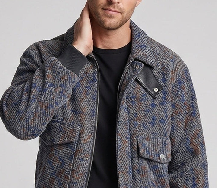 Herren Strukturiertes Overshirt‑Bomberjacke mit Rippbündchen & aufgesetzten Pattentaschen Drune