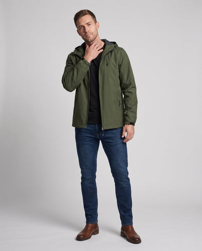Herren Leichte Funktions Outdoor Jacke mit Kapuze, Mehrlagiges Softshell und Versteckter Reißverschluss Drune