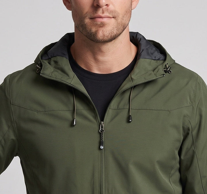 Herren Leichte Funktions Outdoor Jacke mit Kapuze, Mehrlagiges Softshell und Versteckter Reißverschluss Drune