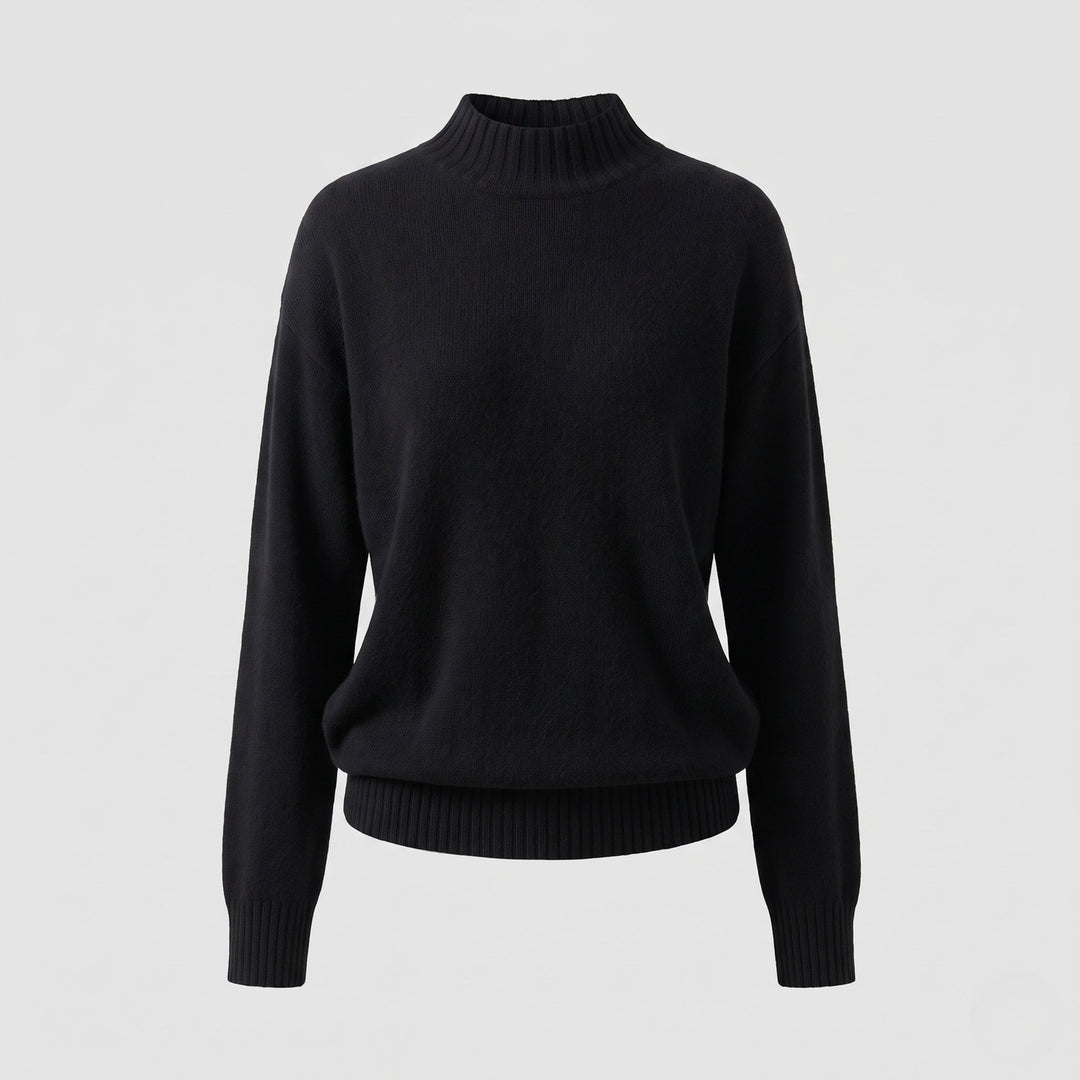 Damen Feiner Kaschmir‑Look Stehkragenpullover mit überschnittener Schulter Drune
