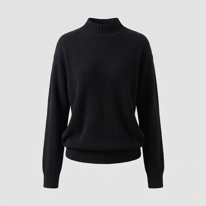 Damen Feiner Kaschmir‑Look Stehkragenpullover mit überschnittener Schulter Drune