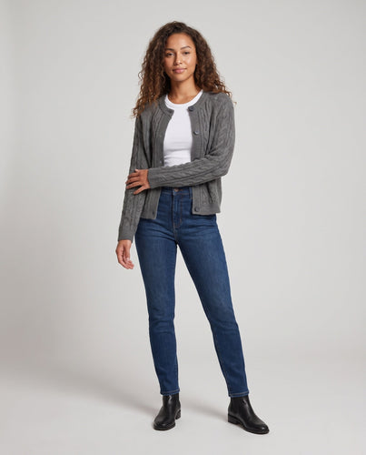 Damen Boxy-Zopfstrick-Cardigan mit Raglanärmeln und angoraähnlicher Haptik Drune