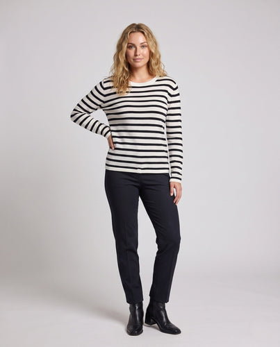 Damen gestreifter Baumwoll Feinstrickpullover mit maritimem Streifenmuster und lockerer Silhouette Drune