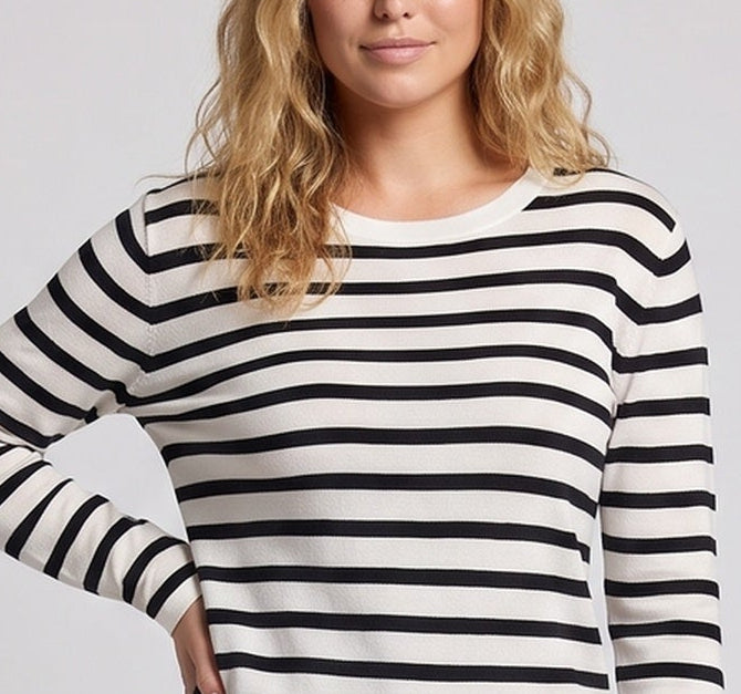 Damen gestreifter Baumwoll Feinstrickpullover mit maritimem Streifenmuster und lockerer Silhouette Drune
