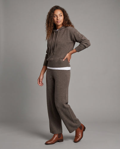 Damen Strick-Lounge-Set mit Kapuzenpullover und weiter Palazzo-Strickhose Drune