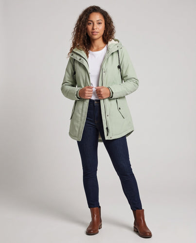 Damen Gefütterte Kapuzenparka mit Teddyfutter, Kordelzug und Pattentaschen Drune