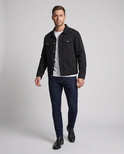 Herren Bestickte Denim-Truckerjacke mit großem Rücken-Emblem und Used-Details Drune