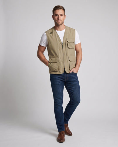 Herren Taktik-inspirierte Cargo-Weste mit Leichtnylon, Mehrfachklappentaschen und D-Ring Drune