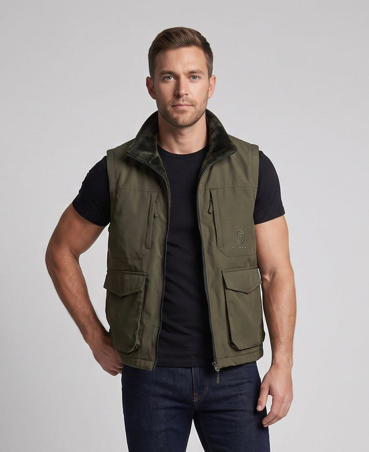 Herren Multifunktionale Outdoor-Weste mit hohem Kragen, Reißverschluss und Mehrfach-Taschen Drune