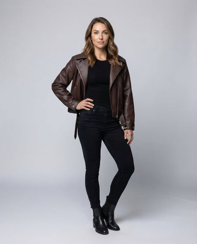 Damen Kunstleder Bikerjacke Kastig Revers