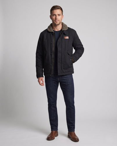 Herren Canvas-Workerjacke mit Teddyfutter und Stehkragen Drune