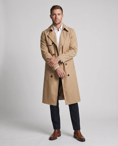 Herren Doppelreihiger Trenchcoat mit schlanker Silhouette und klassischem Revers Drune