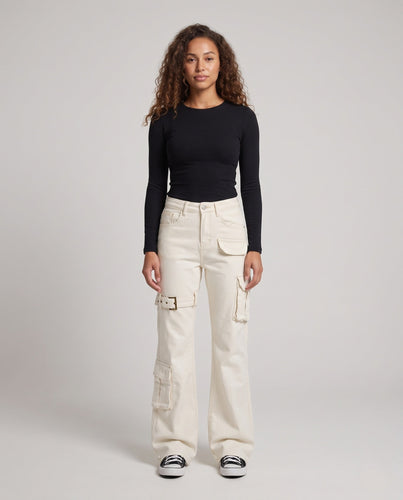 Damen Cargo‑Palazzo‑Hose mit Utility‑Taschen und Beinschnalle Drune
