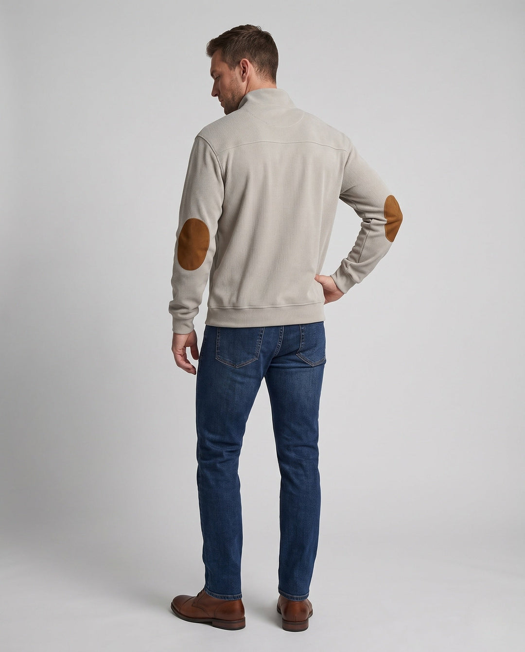Herren Feinstruktur-Troyer mit aufgesetzter Knopfleiste und Wildleder-Ellenbogenpatches Drune