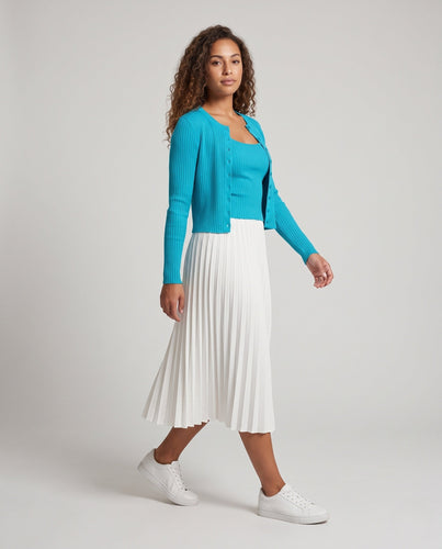 Damen Feinstrick-Zweiteiler mit taillierter Kurzjacke und geripptem Tanktop Drune