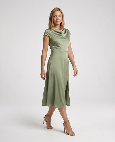 Damen Satin Midikleid mit Schlitz
