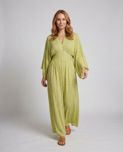 Damen Kaftan-Maxikleid Fledermausärmel Gummizug