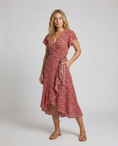 Damen Wickel-Midikleid Asymmetrischer Stufen-Saum