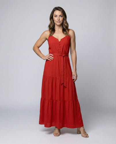 Damen sommerliches Seidenoptik-Maxikleid mit Bindegürtel