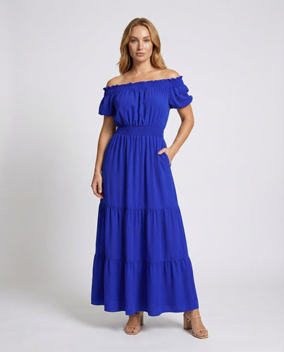 Damen Elastische Stufenrock Carmen-Stil-Maxikleid