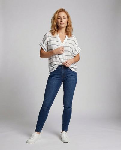 Damen Viskose-Leinenmix V-Ausschnitt Bluse