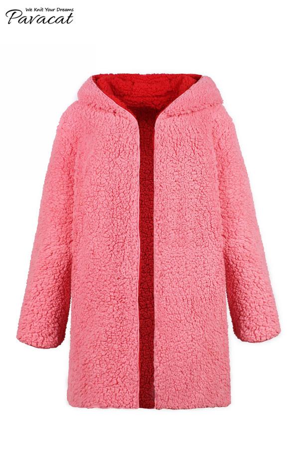 Drune | Faux Lammwoll Dicke Jacke Lila/schwarz