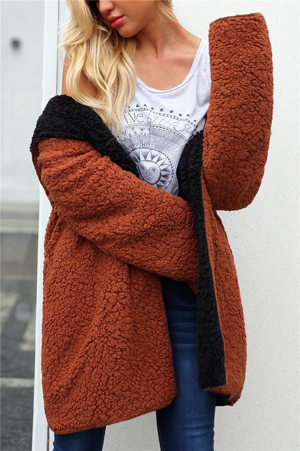 Drune | Faux Lammwoll Dicke Jacke Lila/schwarz