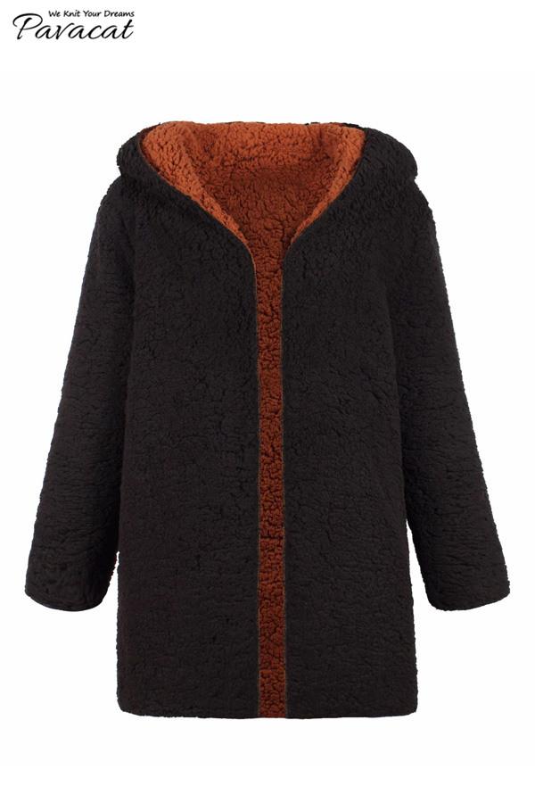 Drune | Faux Lammwoll Dicke Jacke Lila/schwarz